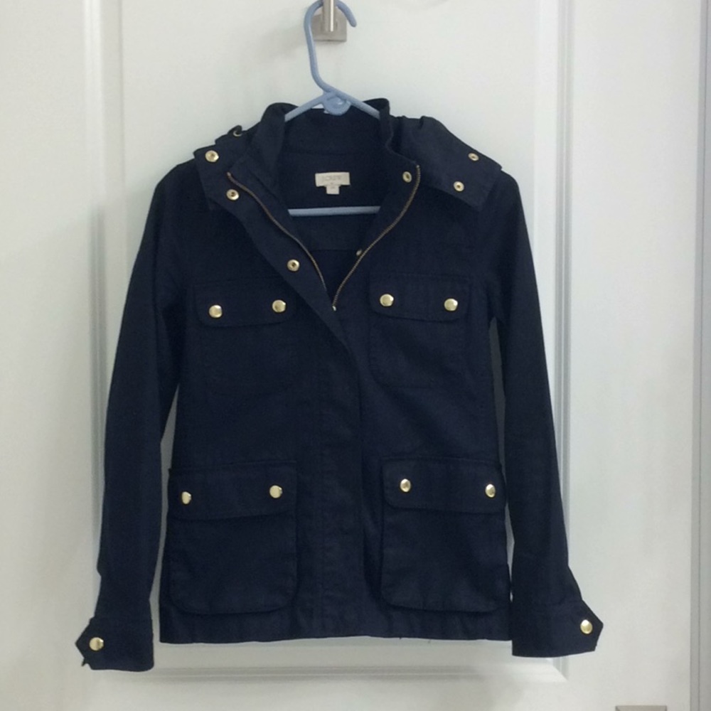 J.CREW light weight jacket W/detachable hood. Navy